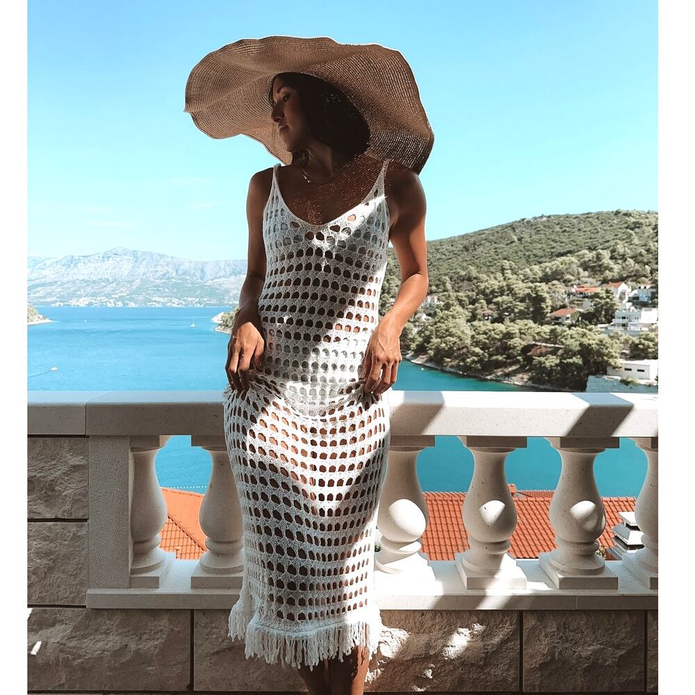 REVOLVE White Crochet Fringe Swim Coverup Dress